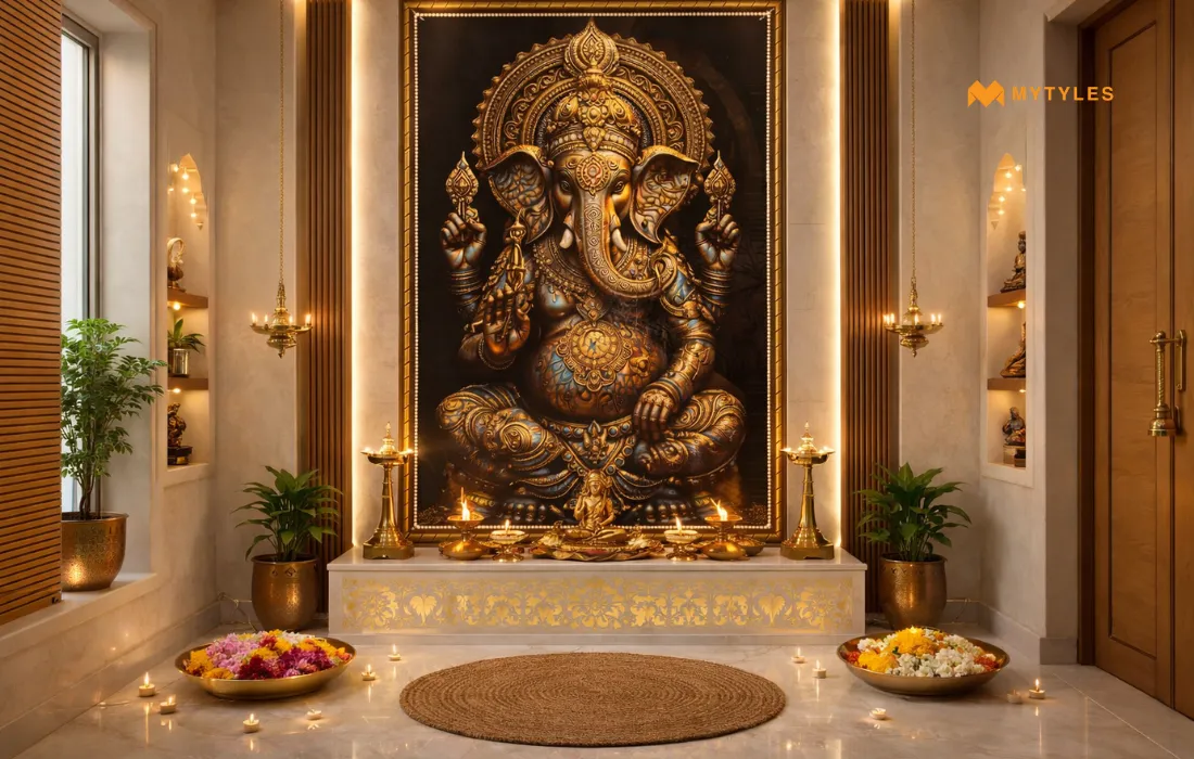 Ganesha Poster Tile in Pooja Room